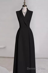 Sexy A Line Black Satin Party Dresses Long Prom Dresses