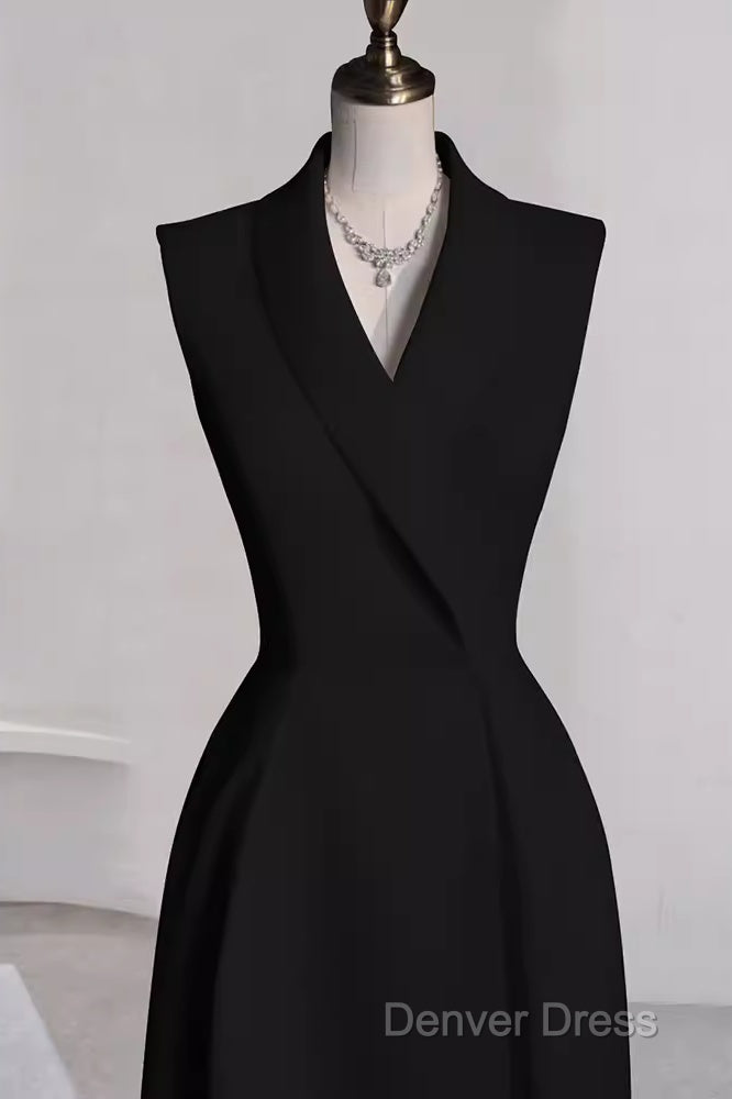 Sexy A Line Black Satin Party Dresses Long Prom Dresses