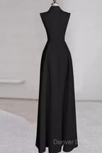 Sexy A Line Black Satin Party Dresses Long Prom Dresses
