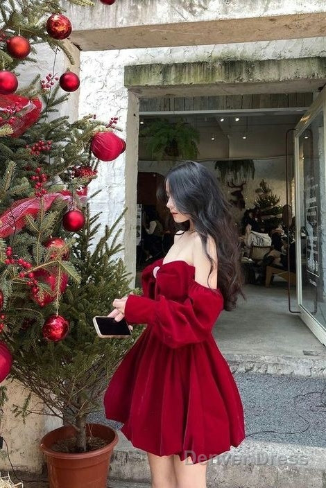 Sexy A Line Burgundy 18Th Long Sleeves Birthday Dresses Short Birthday Outfits Main image