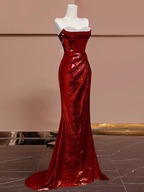 Sexy Mermaid Burgundy Sequin Long Prom Dresses
