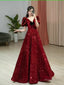 Sexy A Line Burgundy Sequin Prom Dress