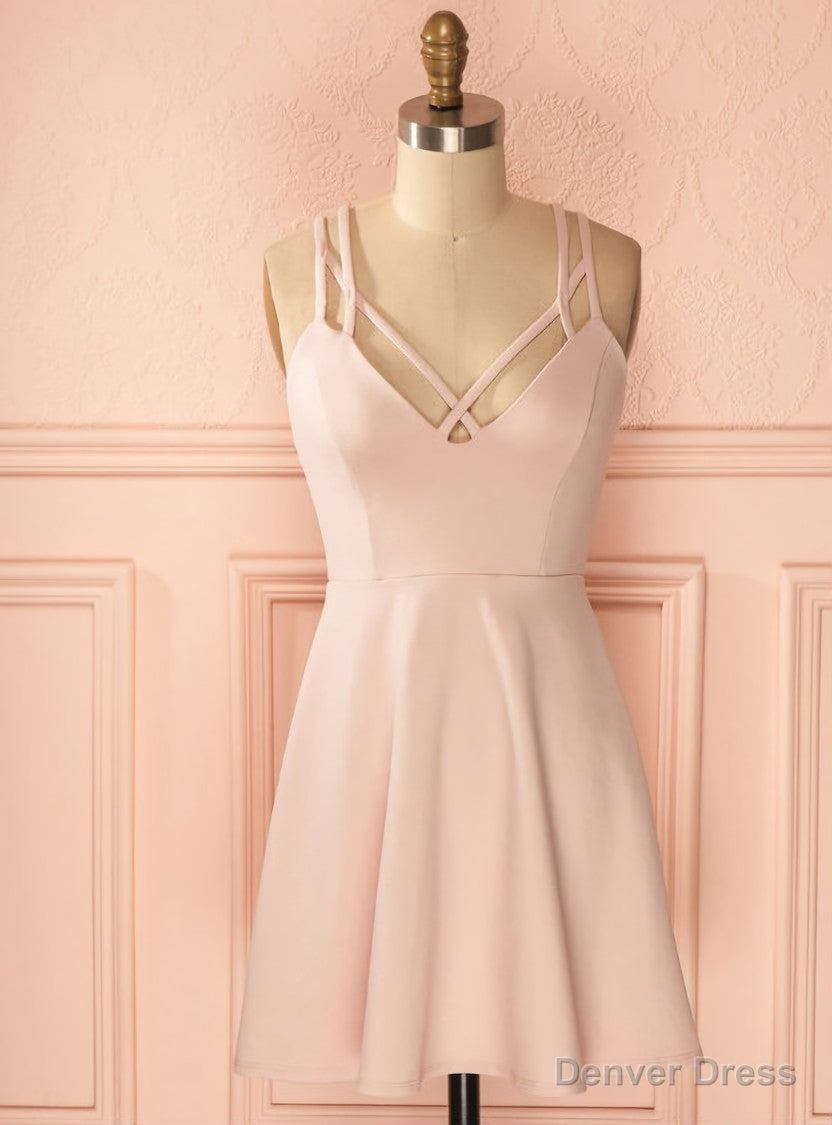 Sexy A-Line Criss-Cross Straps Light Pink Satin Homecoming Dresses With Pleats Main image