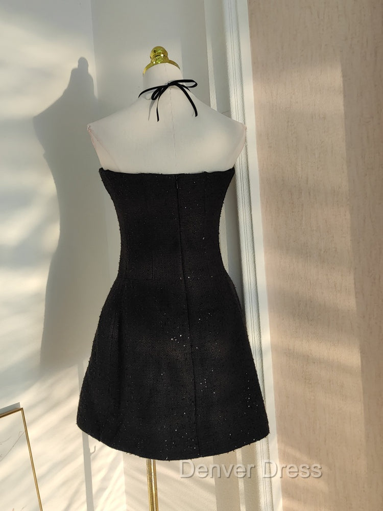 Sexy A Line Halter Black Holiday Dresses Travel Vacation Dresses Short Birthday Dresses Secondary image