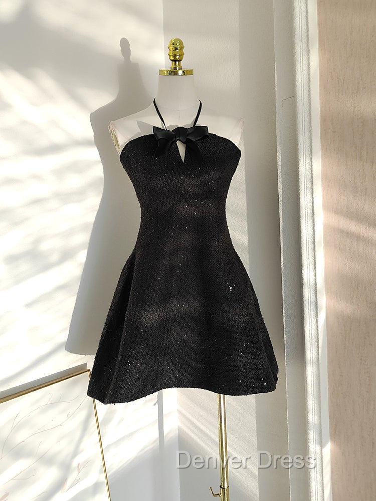 Sexy A Line Halter Black Holiday Dresses Travel Vacation Dresses Short Birthday Dresses