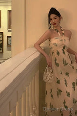 Sexy A Line Halter Floral Prom Dresses Birthday Outfits Evening Gown