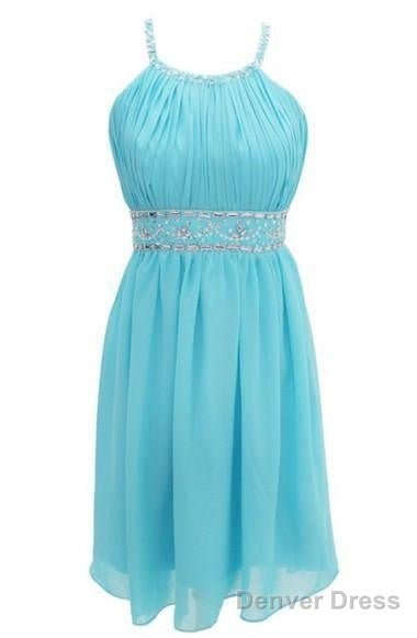 Sexy A Line Halter Knee Length Chiffon Homecoming Dresses With Beading
