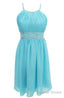 Sexy A Line Halter Knee Length Chiffon Homecoming Dresses With Beading