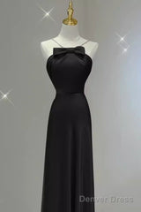 Sexy A Line Halter Long Black Satin Prom Dress