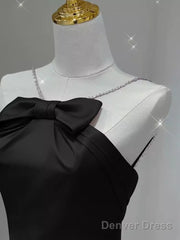 Sexy A Line Halter Long Black Satin Prom Dress