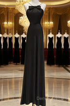 Sexy A Line Halter Long Black Satin Prom Dresses