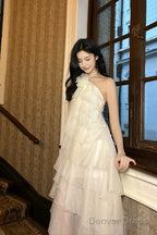 Sexy A Line Halter Neckline Chiffon Ruffles Prom Dress