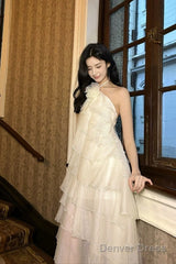Sexy A Line Halter Neckline Chiffon Ruffles Evening Dress Prom Dresses
