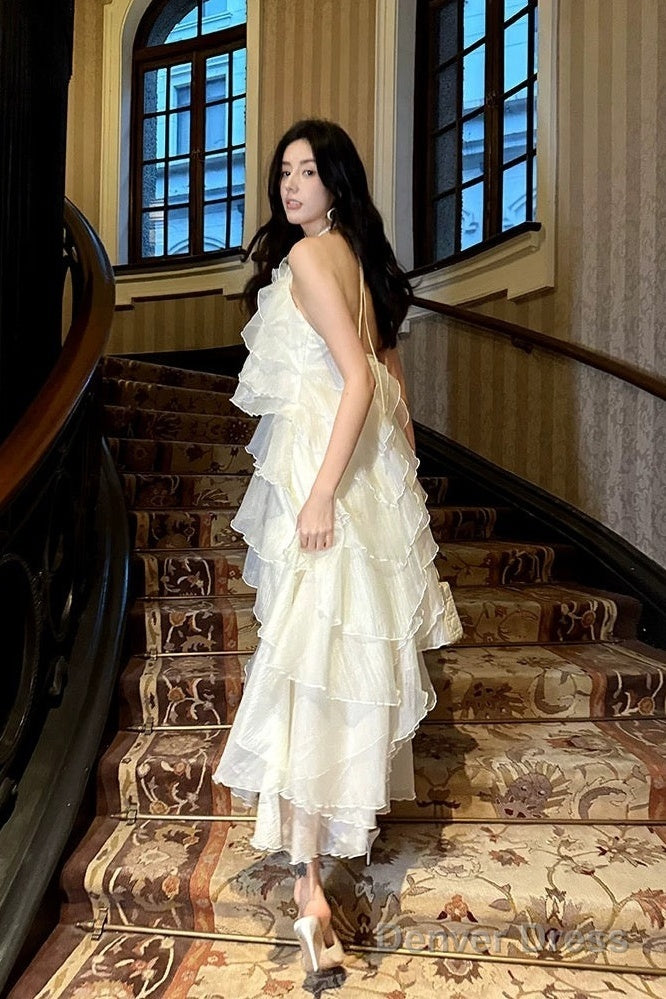 Sexy A Line Halter Neckline Chiffon Ruffles Prom Dress