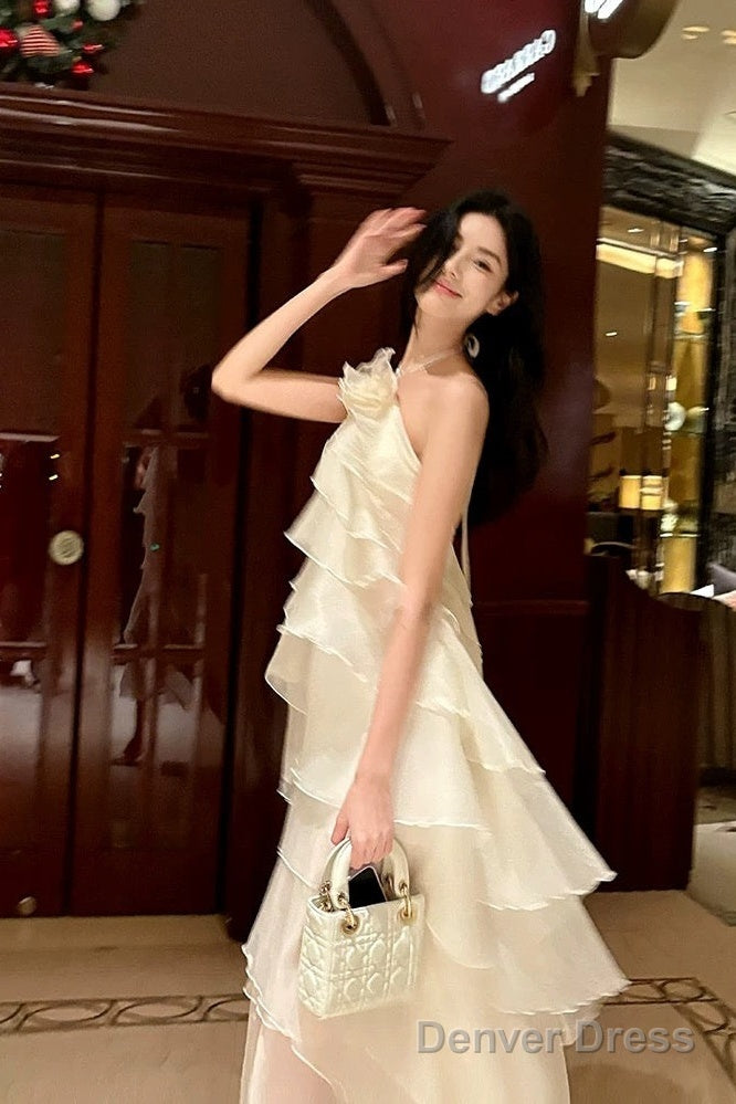 Sexy A Line Halter Neckline Chiffon Ruffles Prom Dress