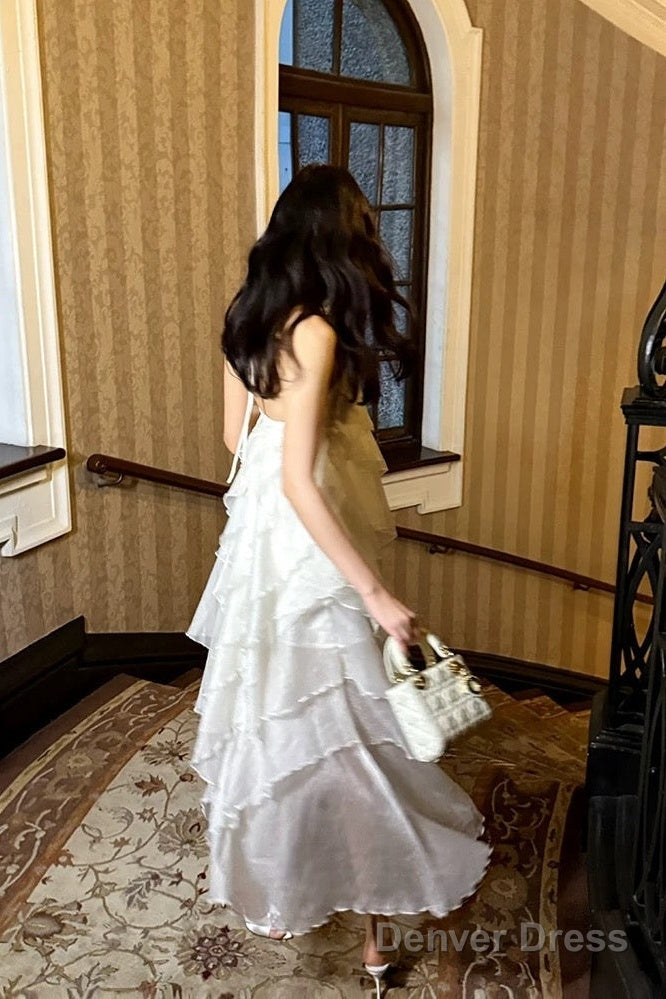 Sexy A Line Halter Neckline Chiffon Ruffles Prom Dress