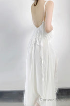 Sexy A Line Long Prom Dress Slit White Evening Dress