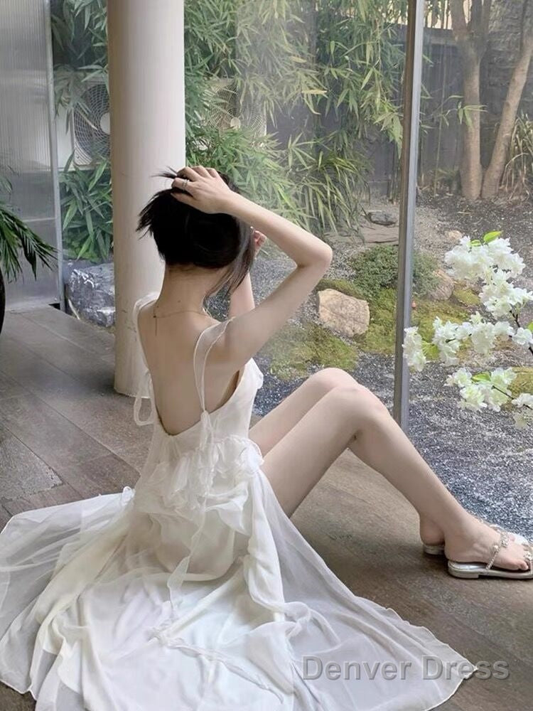 Sexy A Line Long Prom Dress Slit White Evening Dress