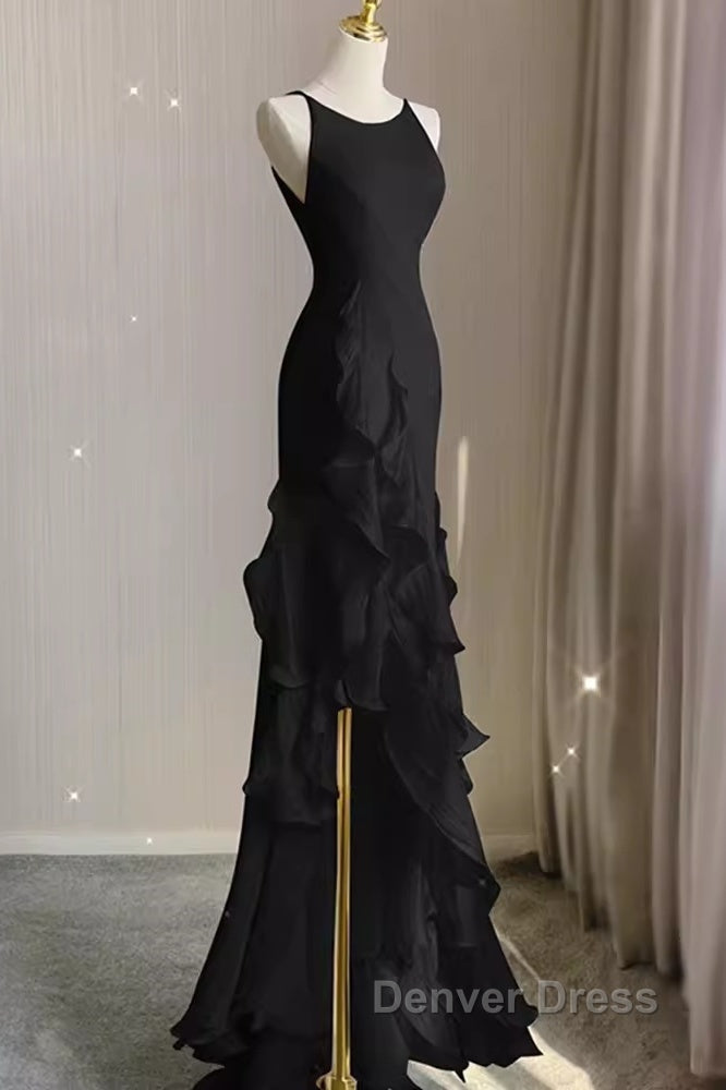 Sexy A Line Long Senior Chiffon Black Prom Dresses Formal Dresses Secondary image