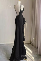 Sexy A Line Long Senior Chiffon Black Prom Dresses Formal Dresses