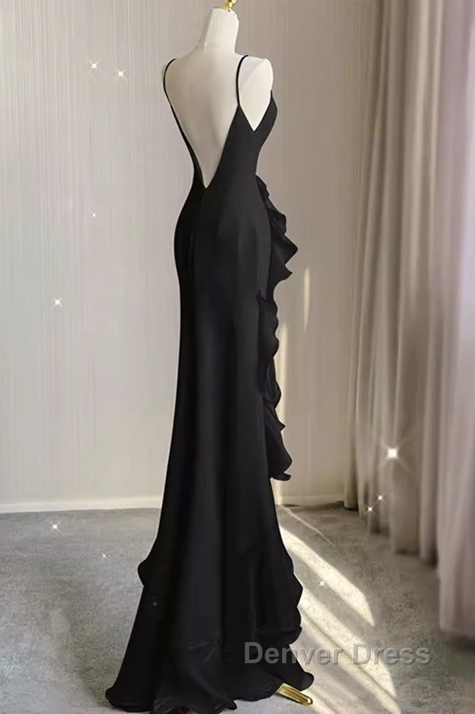 Sexy A Line Long Senior Chiffon Black Prom Dresses Formal Dresses