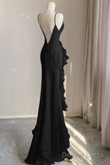 Sexy A Line Long Senior Chiffon Black Prom Dress Formal Dress