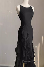 Sexy A Line Long Senior Chiffon Black Prom Dresses Formal Dresses