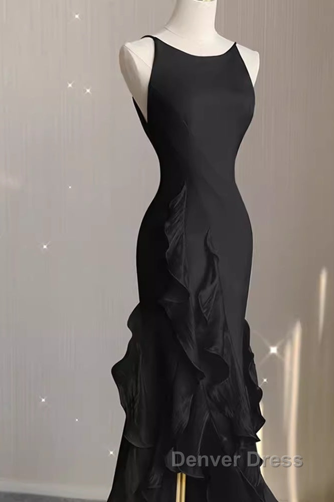 Sexy A Line Long Senior Chiffon Black Prom Dresses Formal Dresses