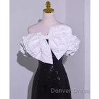 Sexy A Line Off The Shoulder Long Black Sequin Prom Dresses