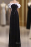 Sexy A Line Off The Shoulder Long Black Sequin Prom Dresses