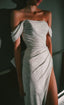 Sexy A Line Off The Shoulder Long Prom Dresses Slit Sequin Evening Dresses