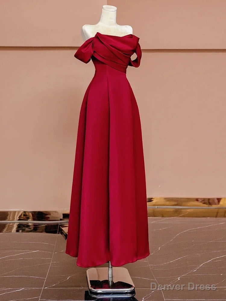 Sexy A Line Off The Shoulder Red Satin Floor Length Prom Dress Secondary image