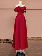 Sexy A Line Off The Shoulder Red Satin Floor Length Prom Dress