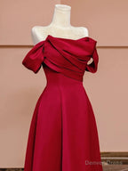 Sexy A Line Off The Shoulder Red Satin Floor Length Prom Dress