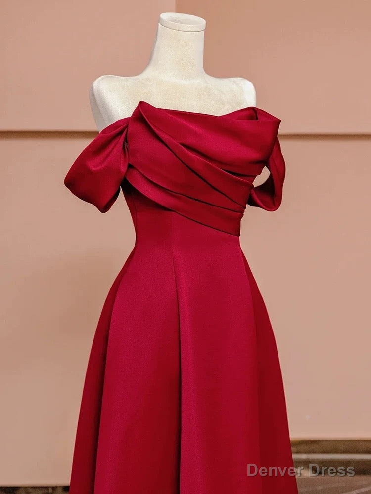 Sexy A Line Off The Shoulder Red Satin Floor Length Prom Dress