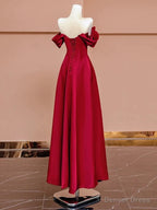 Sexy A Line Off The Shoulder Red Satin Floor Length Prom Dress