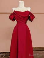 Sexy A Line Off The Shoulder Red Satin Floor Length Prom Dress
