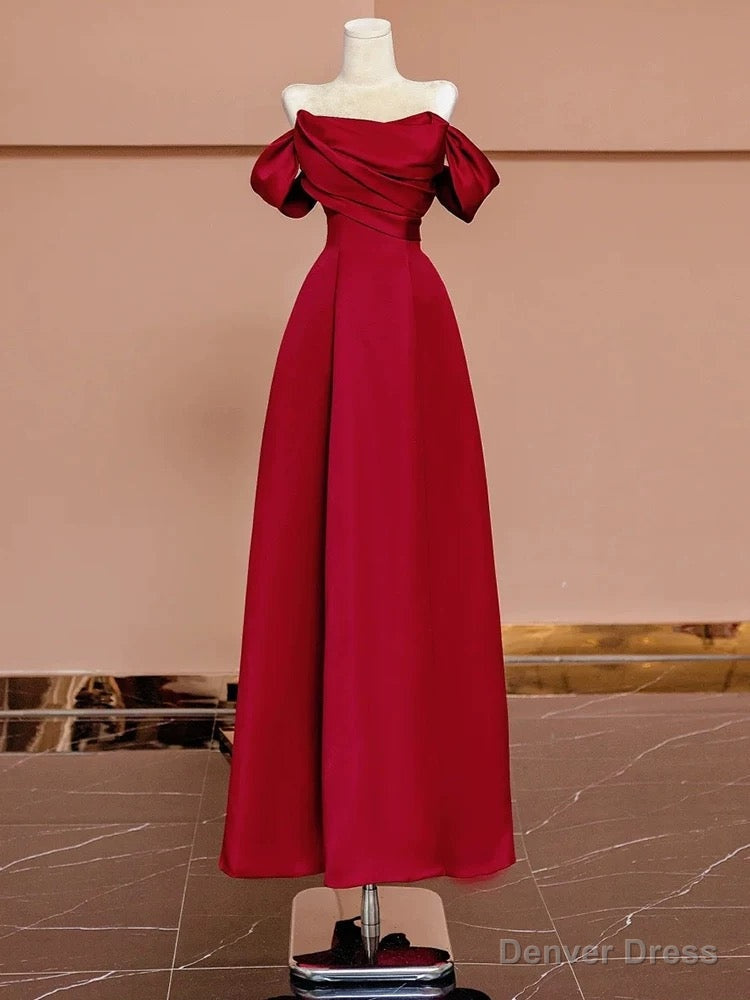 Sexy A Line Off The Shoulder Red Satin Floor Length Prom Dress Main image