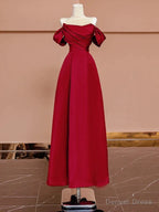 Sexy A Line Off The Shoulder Red Satin Floor Length Prom Dress