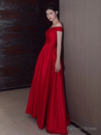 Sexy A Line Off The Shoulder Satin Red Floor Length Prom Dress