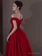 Sexy A Line Off The Shoulder Satin Red Floor Length Prom Dress