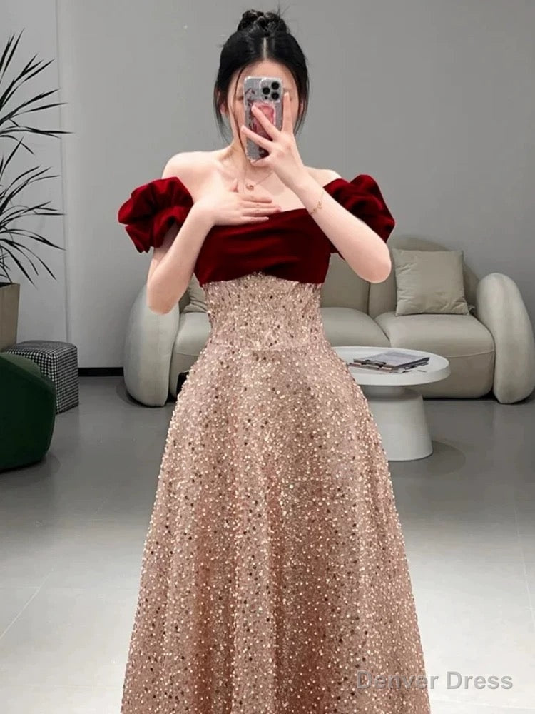Sexy A Line Off The Shoulder Sequin Floor Length Prom Dress Secondary image