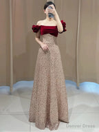 Sexy A Line Off The Shoulder Sequin Floor Length Prom Dress