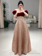 Sexy A Line Off The Shoulder Sequin Floor Length Prom Dress