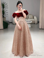 Sexy A Line Off The Shoulder Sequin Floor Length Prom Dress