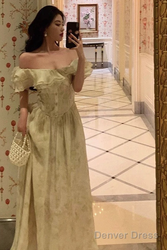 Sexy A Line Off The Shoulder Short Sleeves Floral Prom Dresses Birthday Outfits Prom Gowns