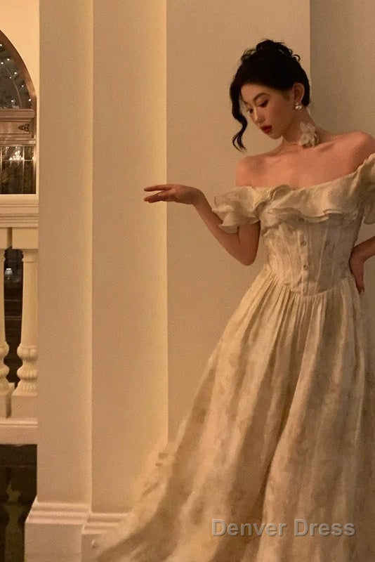 Sexy A Line Off The Shoulder Short Sleeves Floral Prom Dresses Birthday Outfits Prom Gowns