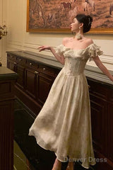 Sexy A Line Off The Shoulder Short Sleeves Floral Prom Dresses Birthday Outfits Evening Gown