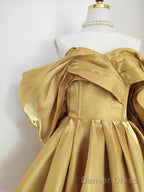 Sexy A Line Off The Shoulder Yellow Satin Travel Vacation Dress Short Birthday Dresses