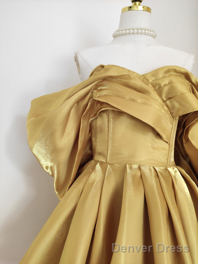 Sexy A Line Off The Shoulder Yellow Satin Travel Vacation Dress Short Birthday Dresses